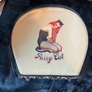 Vintage roebuck pussycat pinup bowler makeup bag retro rockabilly